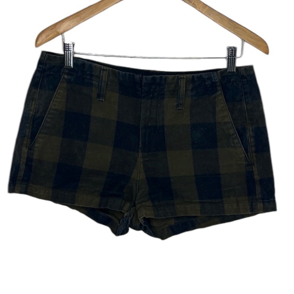 Rag & Bone Green Black Army Plaid Denim Shorts Women Size 28 BLEMISH